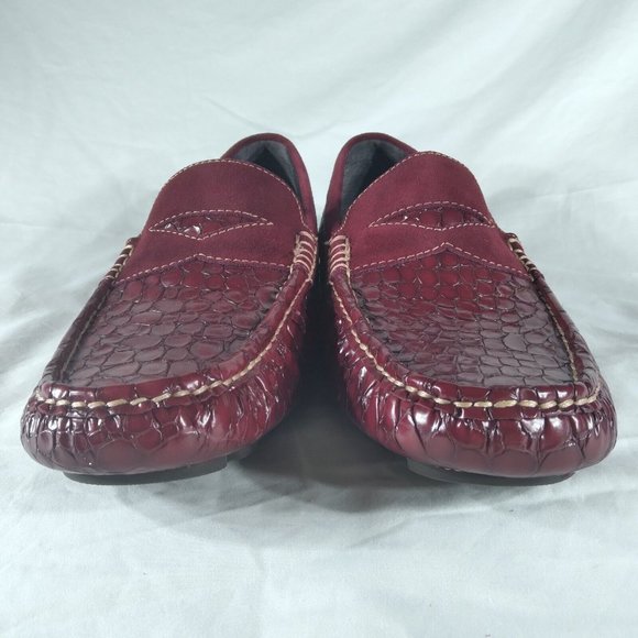NWOB Donald J Pliner Mens Size 9M DEKEL Croc Print Leather & Suede Driving Shoes - Picture 2 of 11